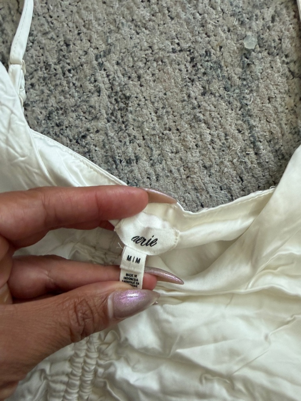 White Ruched Satin Drawstring Cami - Picture 2 of 5